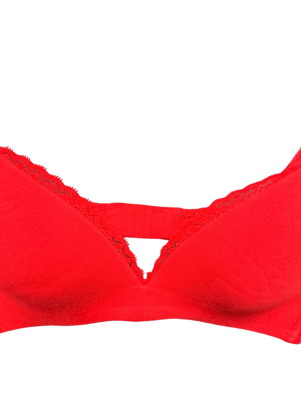 Victoria's Secret Cotton Lingerie Lined No-Wire Lace Trim Bra Red 34A - Picture 2 of 5